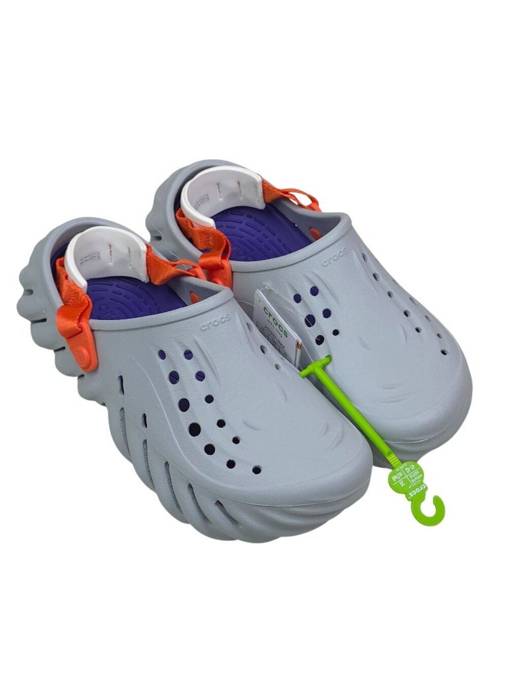 Crocs Echo Clog Mens 6/Womens 8 Gray With Orange Straps & Purple Insole